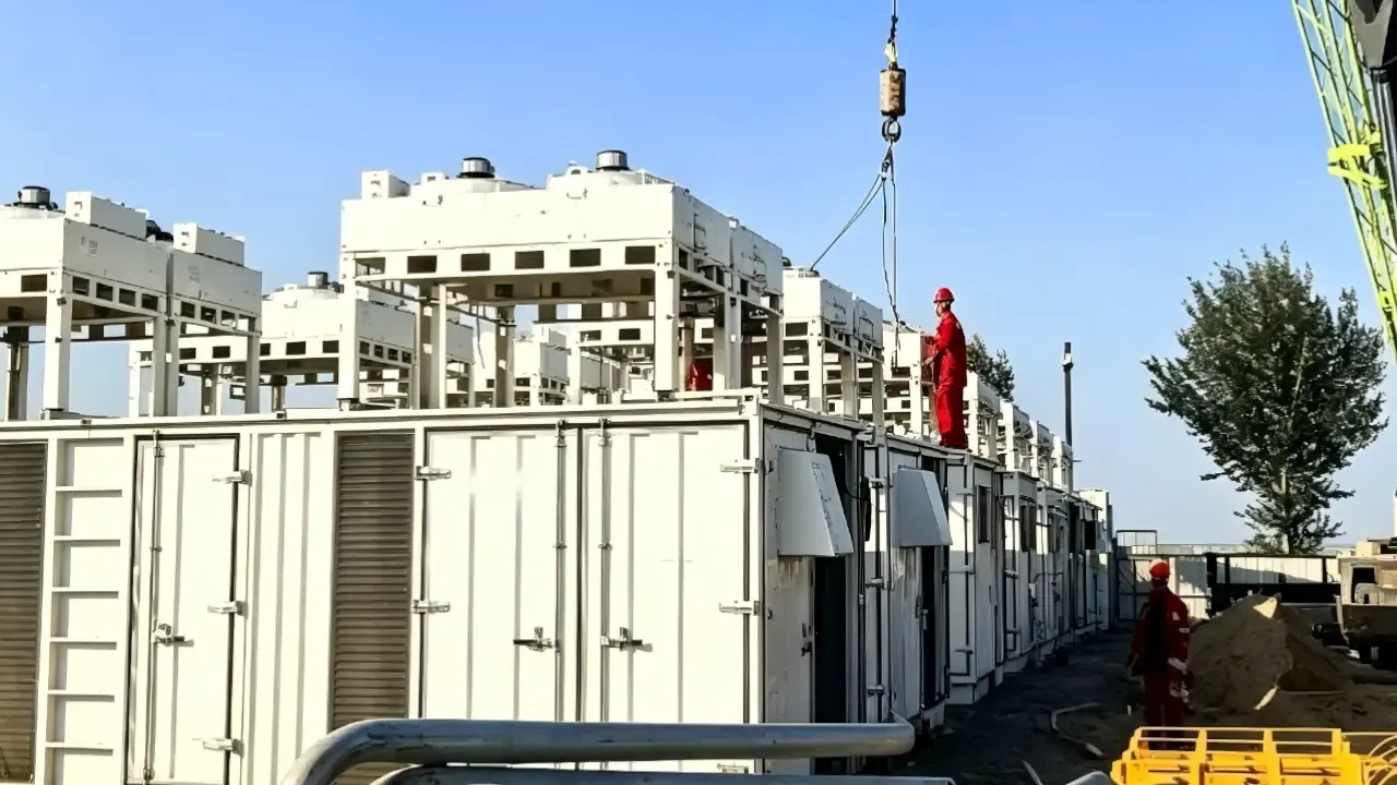 Paralleled Yuyang gas generator containers being lifted into place on site